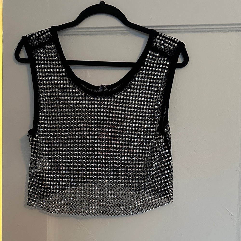 SWANK Black and Silver Sequin Crop Top